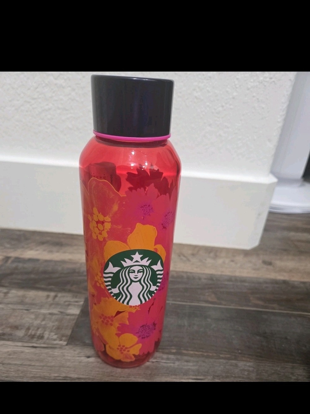 Starbucks 2022 Floral Pink Orange Ombre Glass Water Bottle 20oz